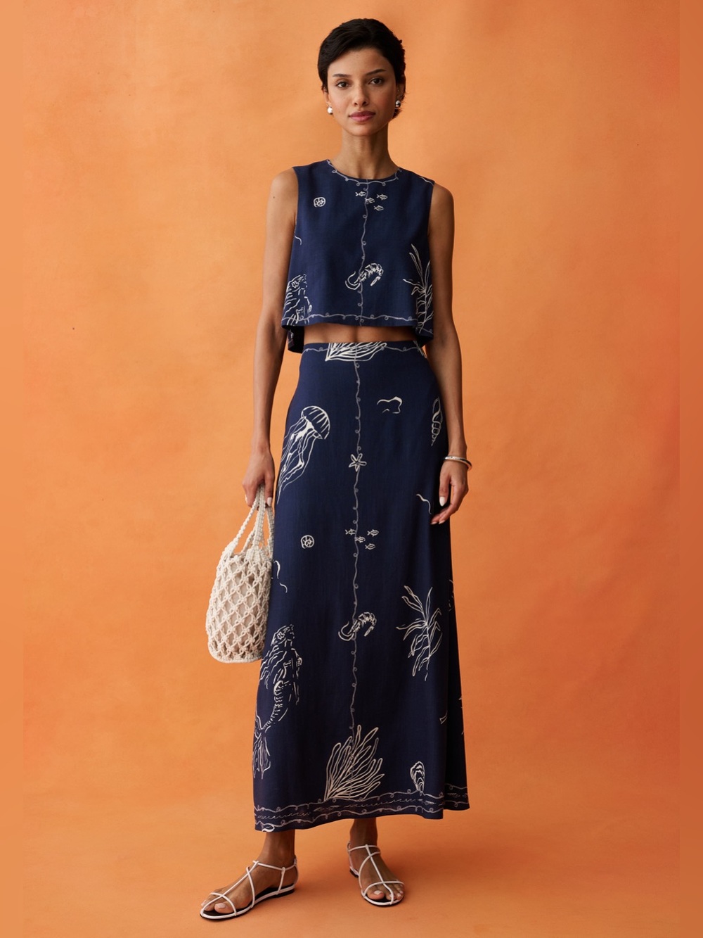 NWT ANAYA Sari Set size 2 blue navy linen skirt Few Moda